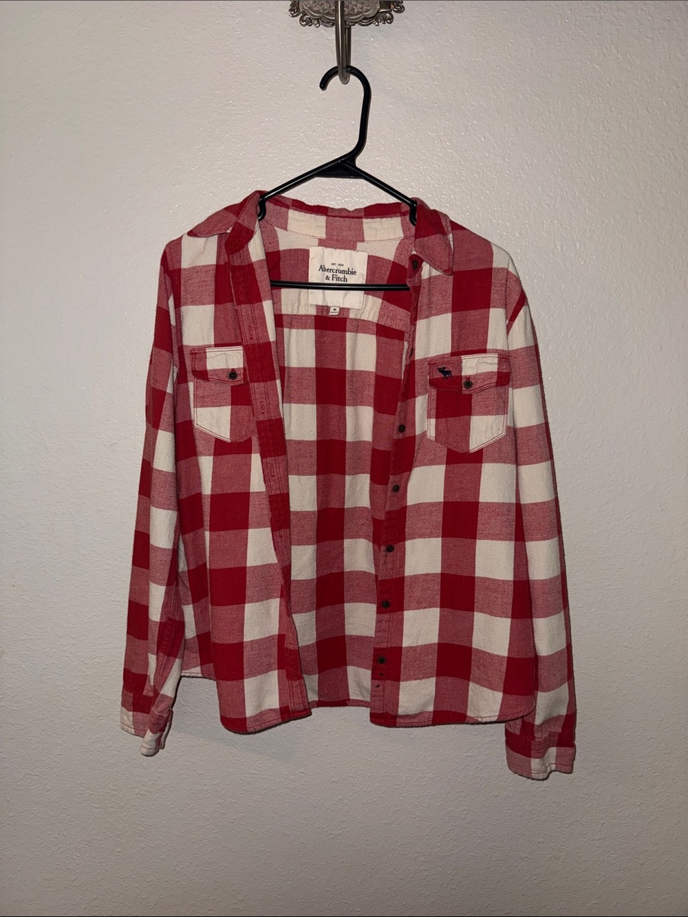 Abercrombie & Fitch Red and White Plaid Button-Down Shirt
